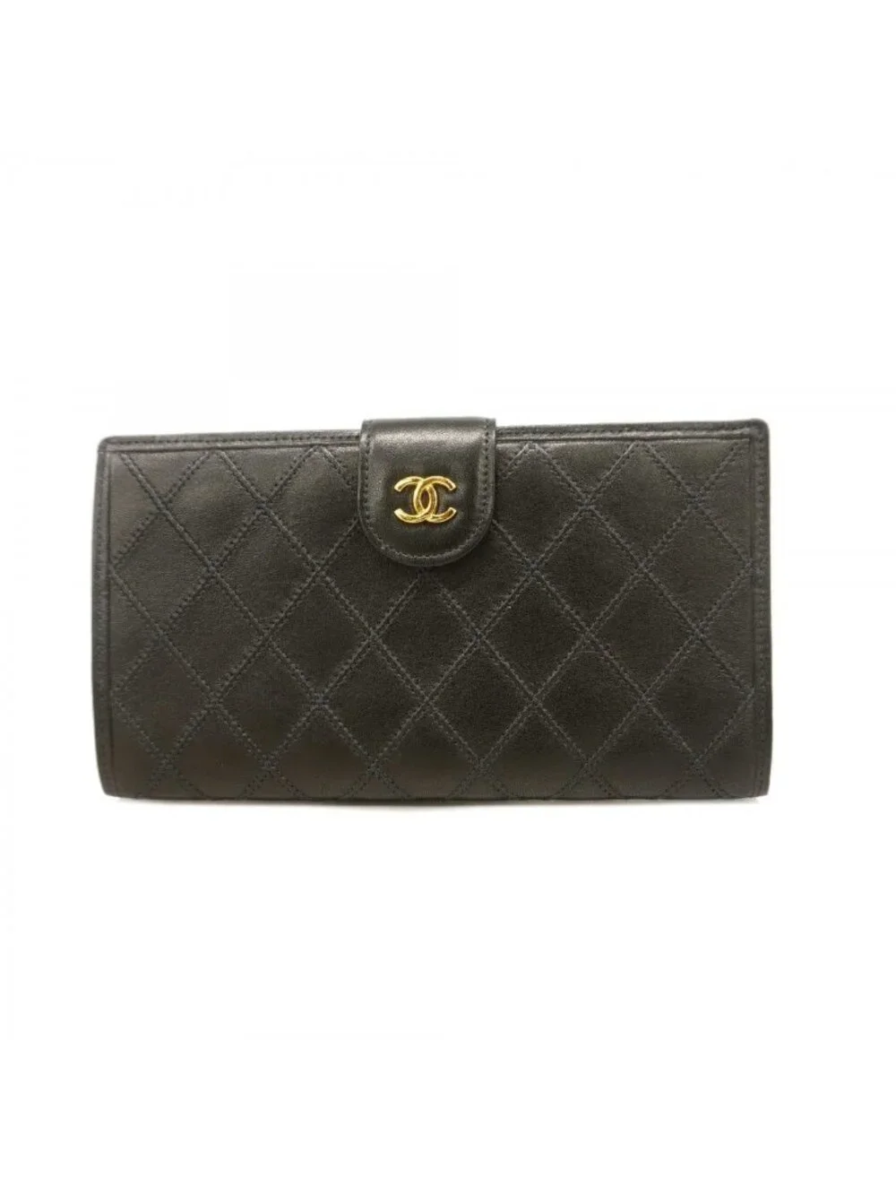 Chanel Wallet Bicolor Leather Black Gold